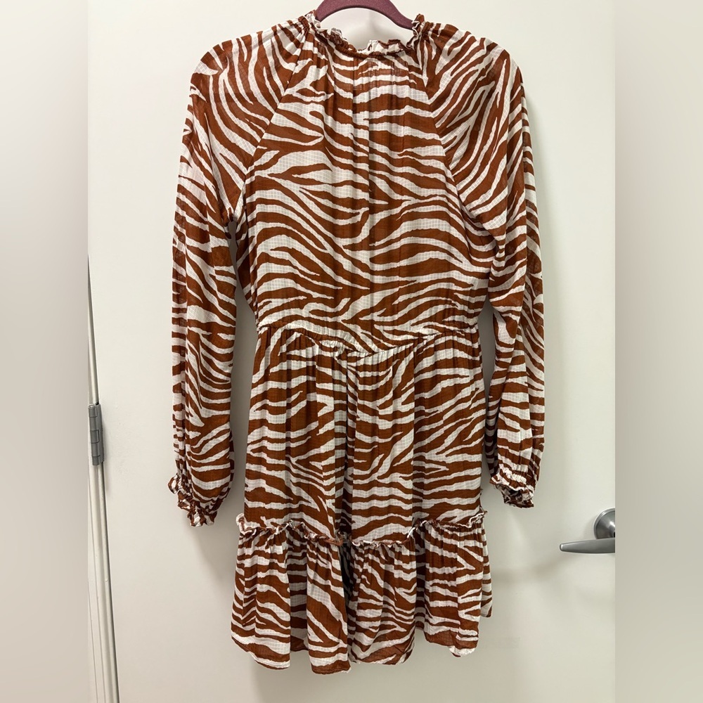 Veronica Beard Danica Tasseled Gathered Animal Print Mini Dress Size S - Picture 6 of 12